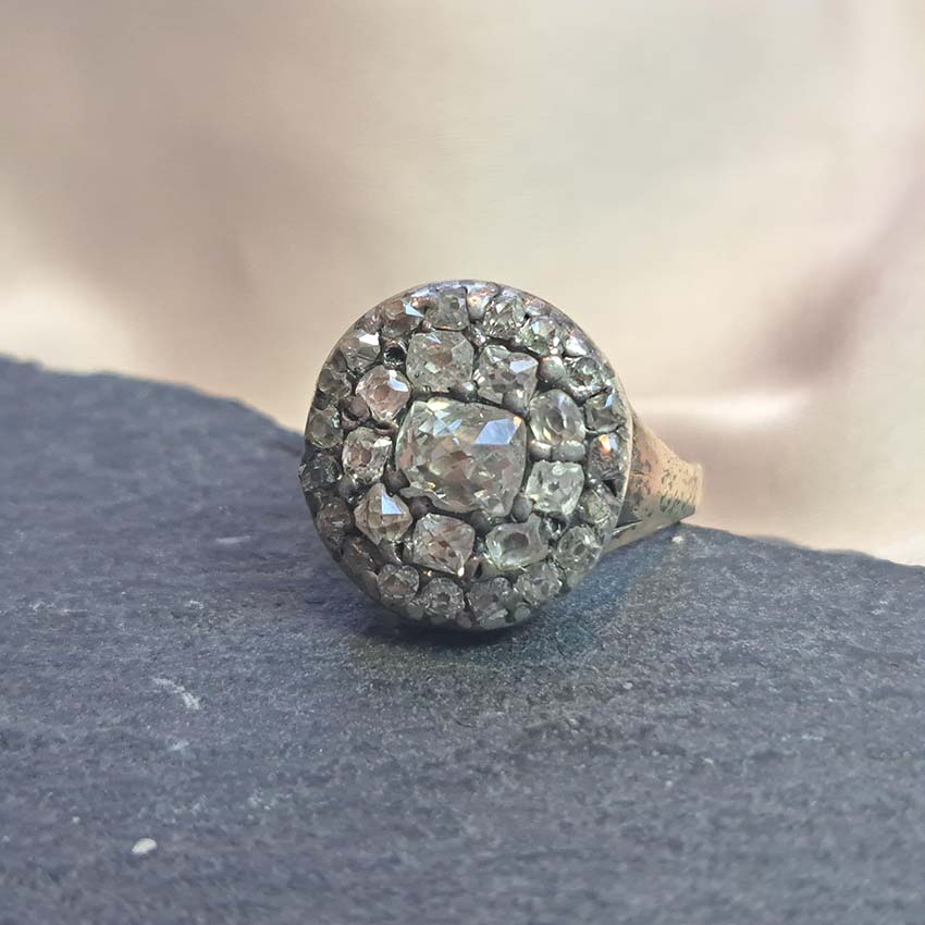 Georgian Antique 1.50ct Old Mine Cut Diamond Cluster Ring