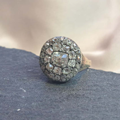 Georgian Antique 1.50ct Old Mine Cut Diamond Cluster Ring