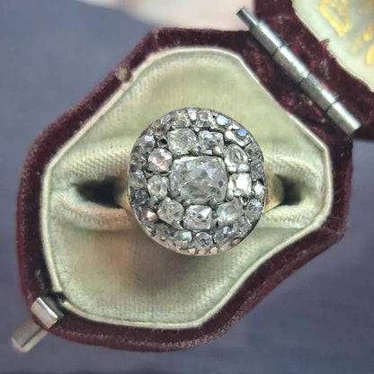 Georgian Antique 1.50ct Old Mine Cut Diamond Cluster Ring