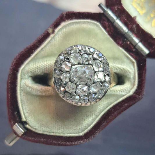 Georgian Antique 1.50ct Old Mine Cut Diamond Cluster Ring