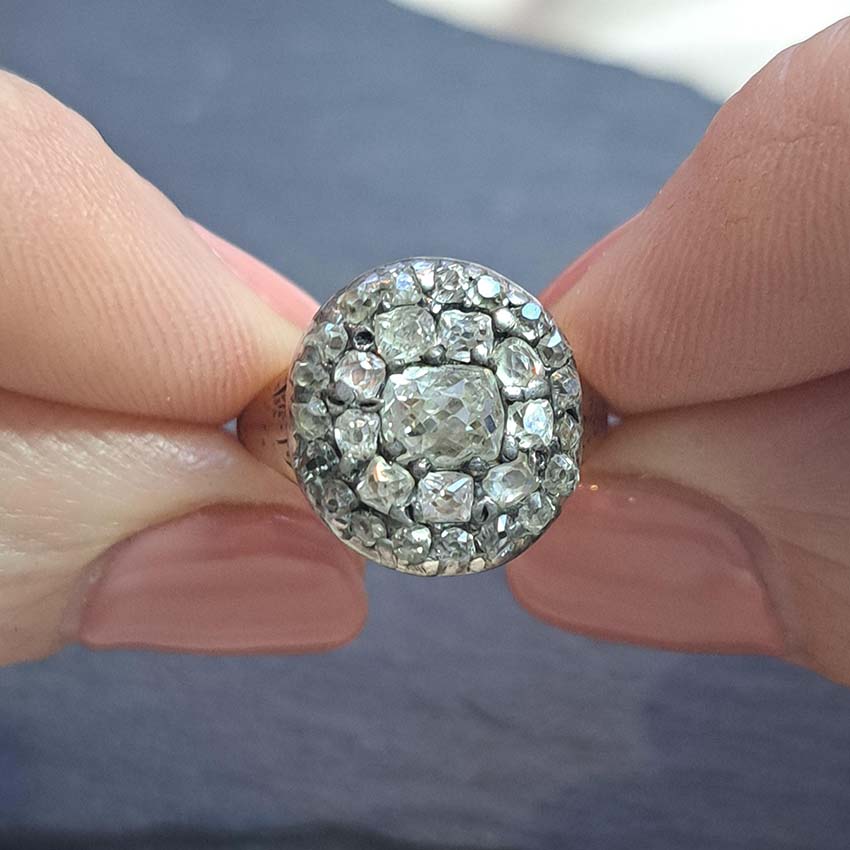 Georgian Antique 1.50ct Old Mine Cut Diamond Cluster Ring