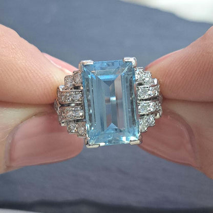Art Deco 5.5ct Aquamarine and Diamond Dress Ring