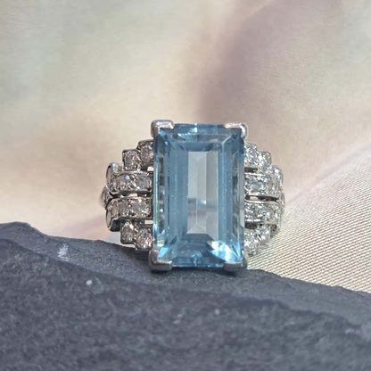 Art Deco 5.5ct Aquamarine and Diamond Dress Ring