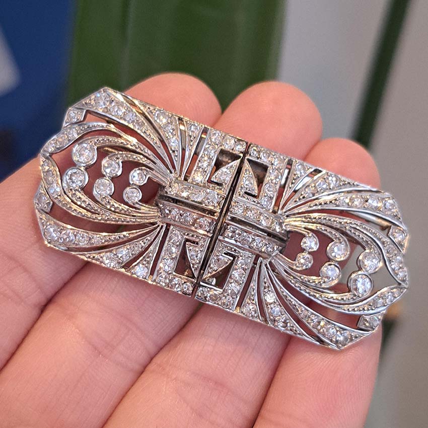 Late Art Deco Platinum and Diamond Double Clip