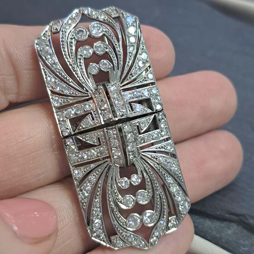 Late Art Deco Platinum and Diamond Double Clip