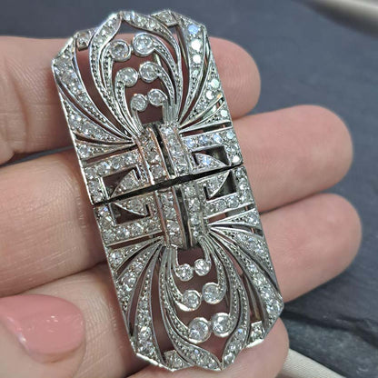 Late Art Deco Platinum and Diamond Double Clip