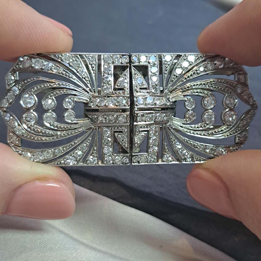 Late Art Deco Platinum and Diamond Double Clip