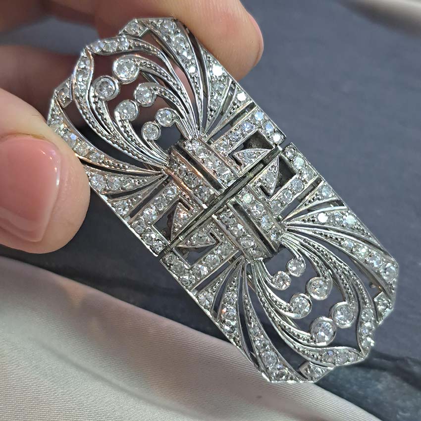 Late Art Deco Platinum and Diamond Double Clip
