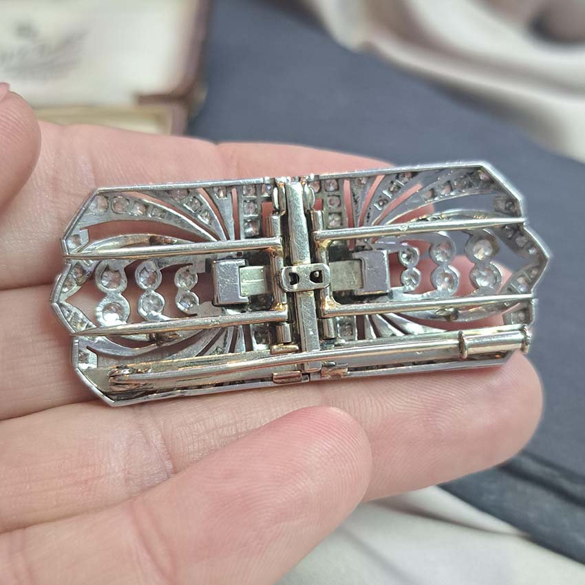 Late Art Deco Platinum and Diamond Double Clip