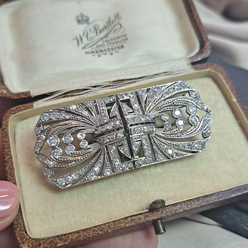 Late Art Deco Platinum and Diamond Double Clip