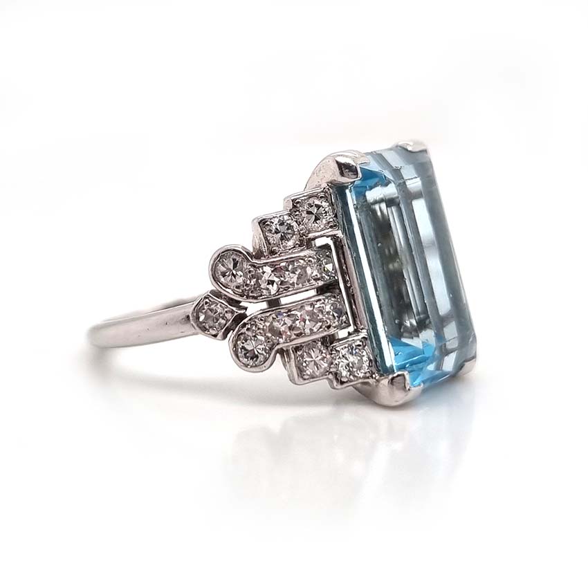 Art Deco 5.5ct Aquamarine and Diamond Dress Ring