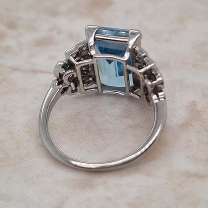 Art Deco 5.5ct Aquamarine and Diamond Dress Ring