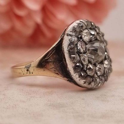 Georgian Antique 1.50ct Old Mine Cut Diamond Cluster Ring