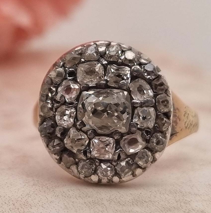 Georgian Antique 1.50ct Old Mine Cut Diamond Cluster Ring