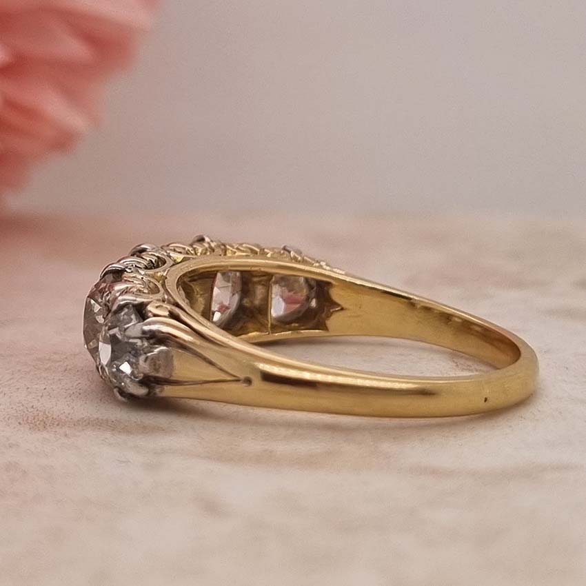 Antique 3ct Old Cut Diamond Five Stone Ring