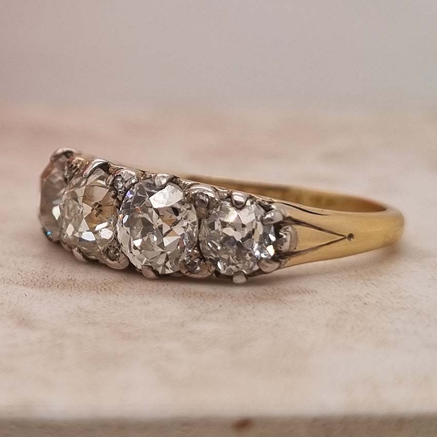 Antique 3ct Old Cut Diamond Five Stone Ring