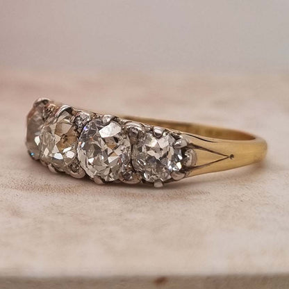 Antique 3ct Old Cut Diamond Five Stone Ring