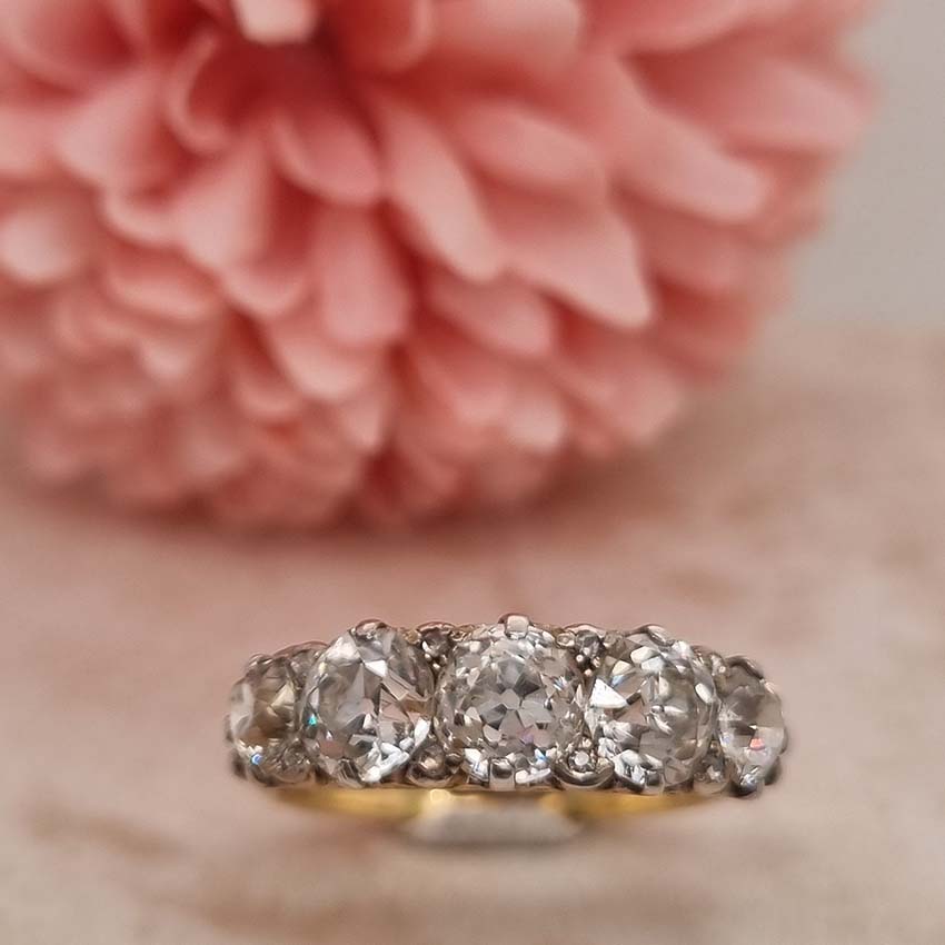 Antique 3ct Old Cut Diamond Five Stone Ring