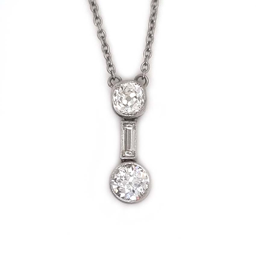 Art Deco Old Cut Diamond Pendant Necklace, 1.35 carats