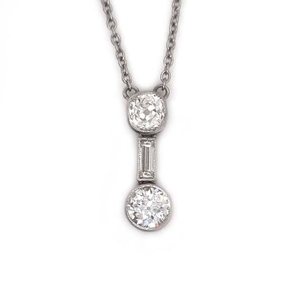 Art Deco Old Cut Diamond Pendant Necklace, 1.35 carats