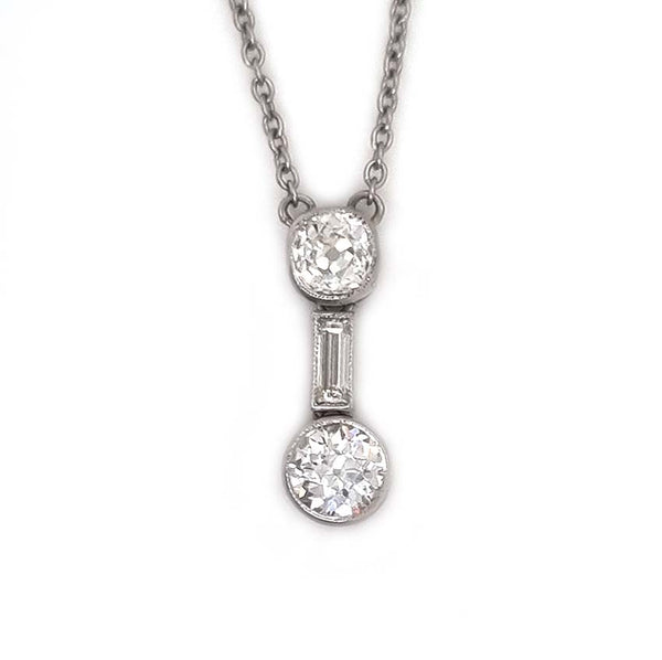 Art Deco Old Cut Diamond Pendant Necklace, 1.35 carats