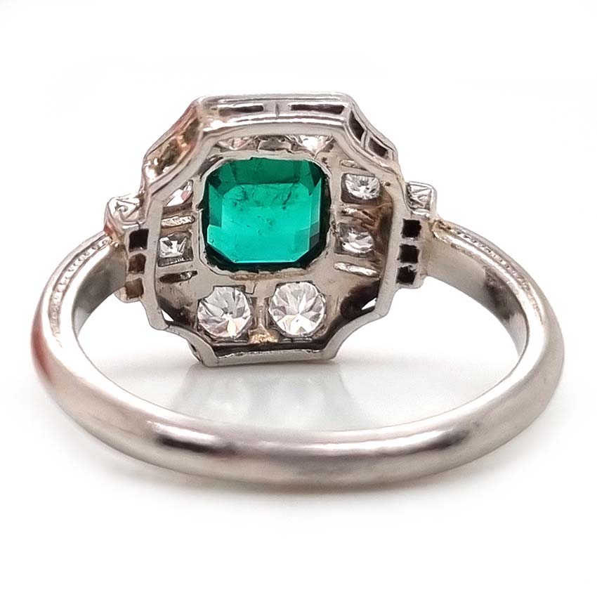 Art Deco Emerald and Diamond Cluster Dress Ring