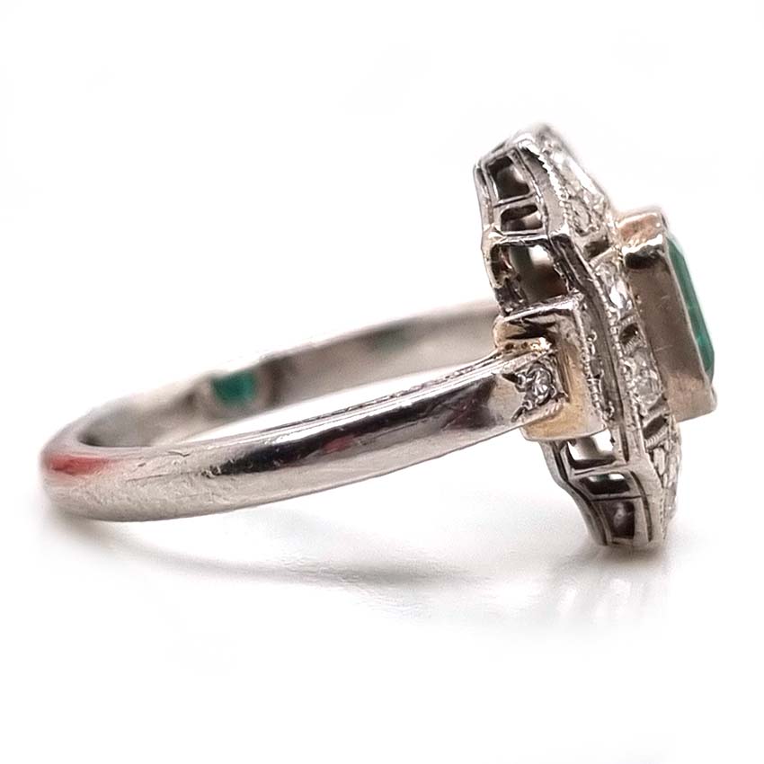Art Deco Emerald and Diamond Cluster Dress Ring