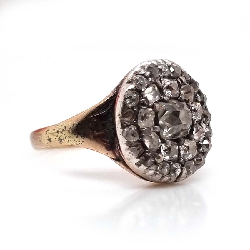 Georgian Antique 1.50ct Old Mine Cut Diamond Cluster Ring