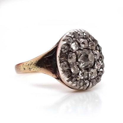 Georgian Antique 1.50ct Old Mine Cut Diamond Cluster Ring