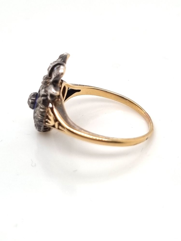 Victorian Blue Enamel and Diamond Heart Ring