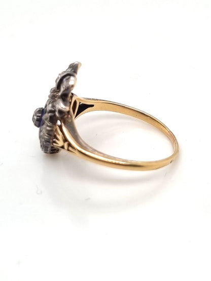 Victorian Blue Enamel and Diamond Heart Ring