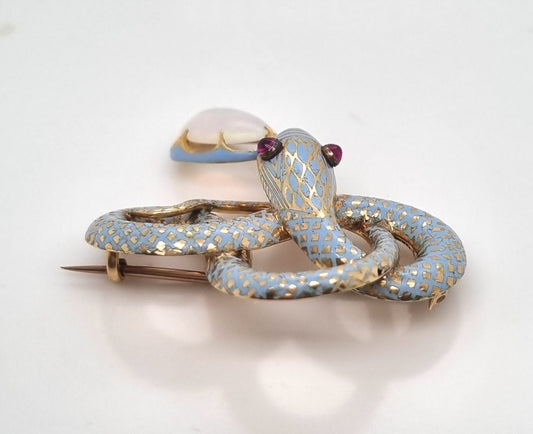 Antique Victorian Blue Enamel and Diamond Snake Brooch