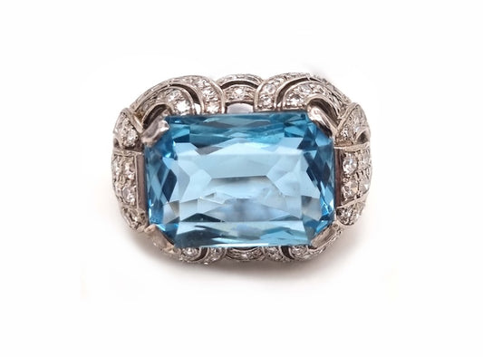 Art Deco Aquamarine and diamond dress ring cocktail vintage