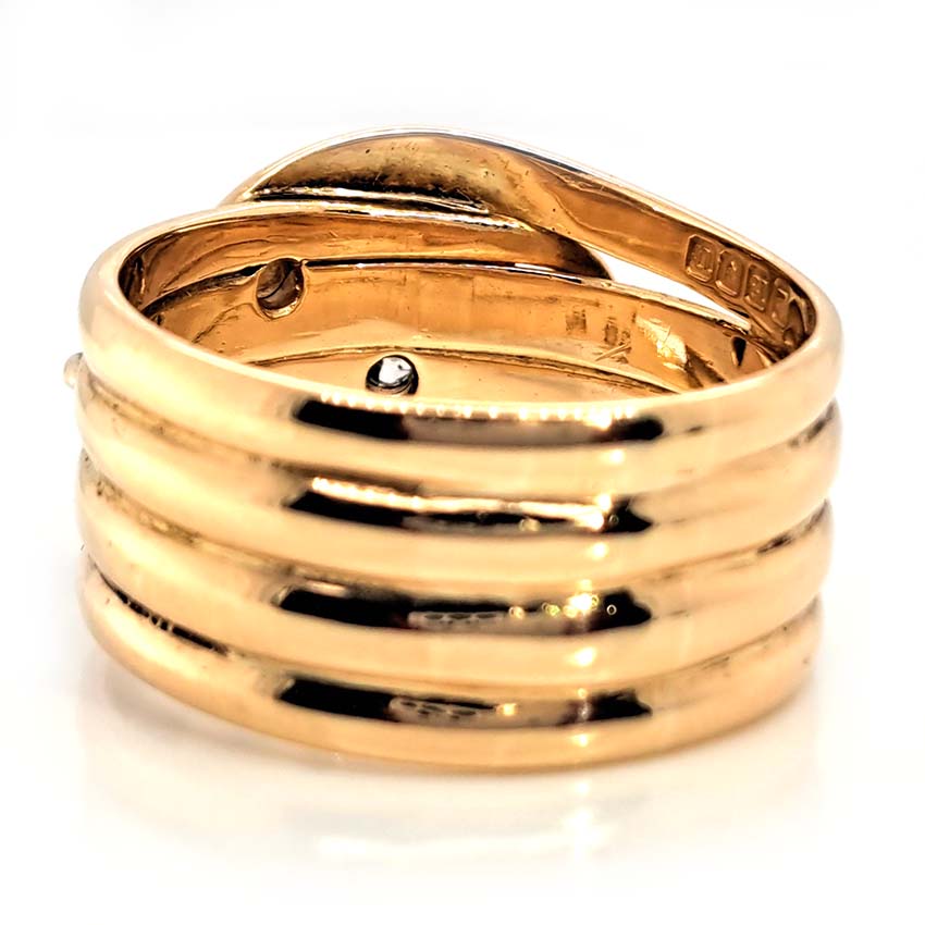 Antique Diamond Set Gold Double Snake Mens Ring
