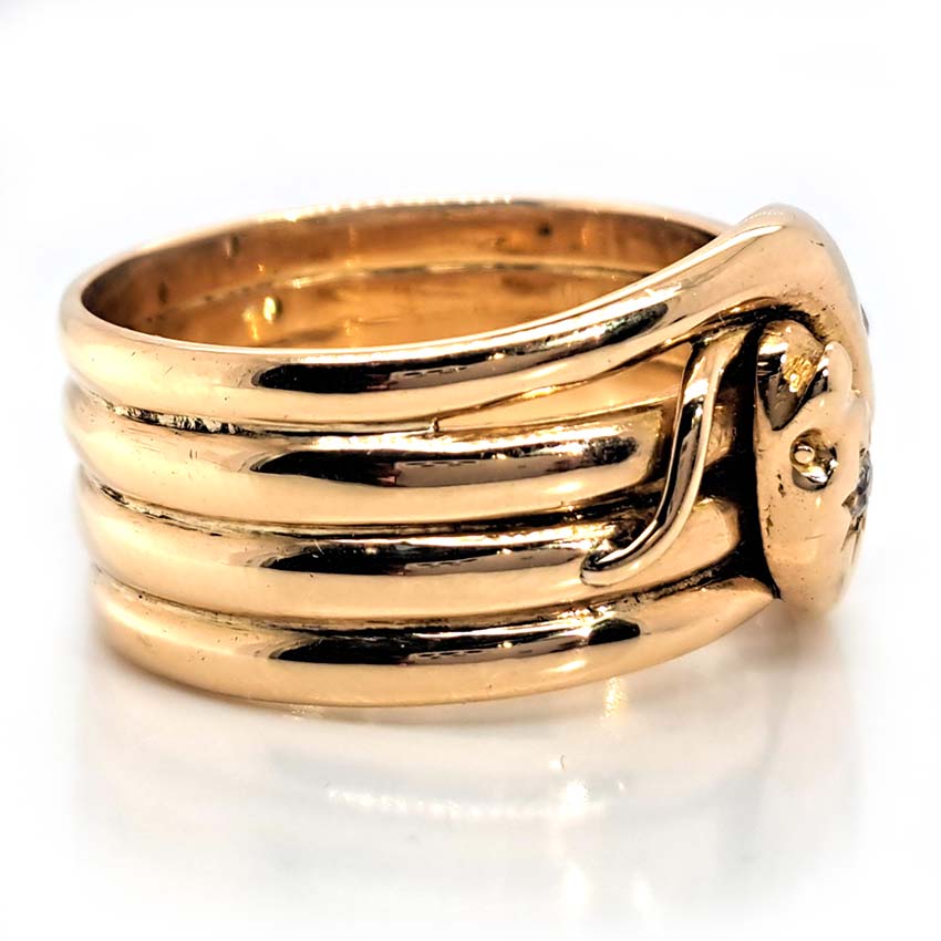 Antique Diamond Set Gold Double Snake Mens Ring