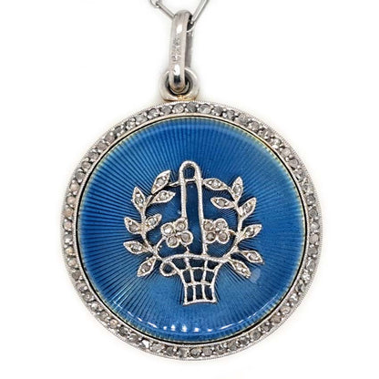 Antique Blue Enamel and Diamond Locket Pendant