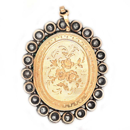 Victorian Antique Green Enamel and Diamond Locket Pendant