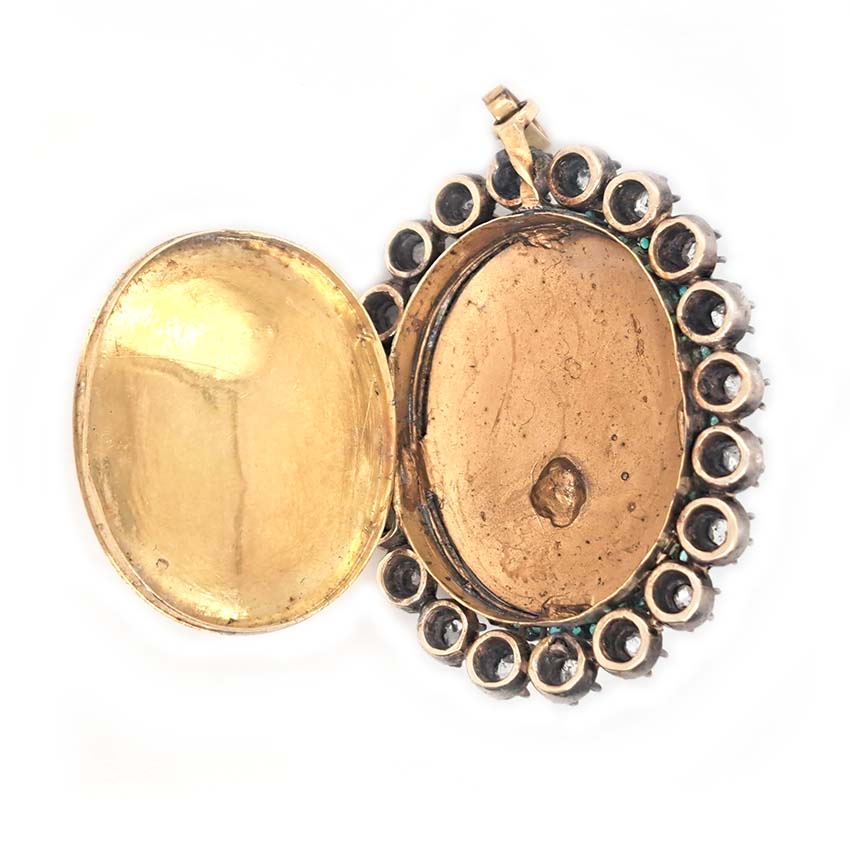 Victorian Antique Green Enamel and Diamond Locket Pendant