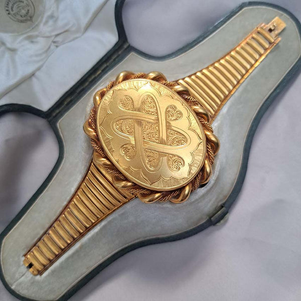 Antique Victorian Gold Large Locket Bracelet with Fitted Box