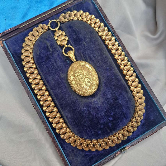 Victorian Antique Gold Chain Necklace with Locket Pendant