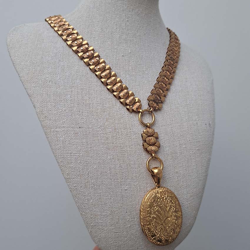 Victorian Antique Gold Chain Necklace with Locket Pendant
