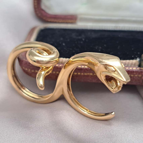 Boucheron Gold Double Finger Snake Ring, 18ct yellow gold snake worn over two fingers. Signed and numbered B25539