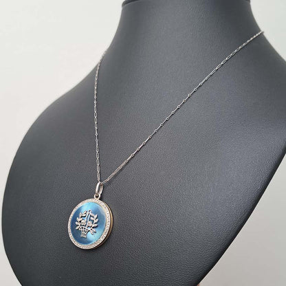 Antique Blue Enamel and Diamond Locket Pendant