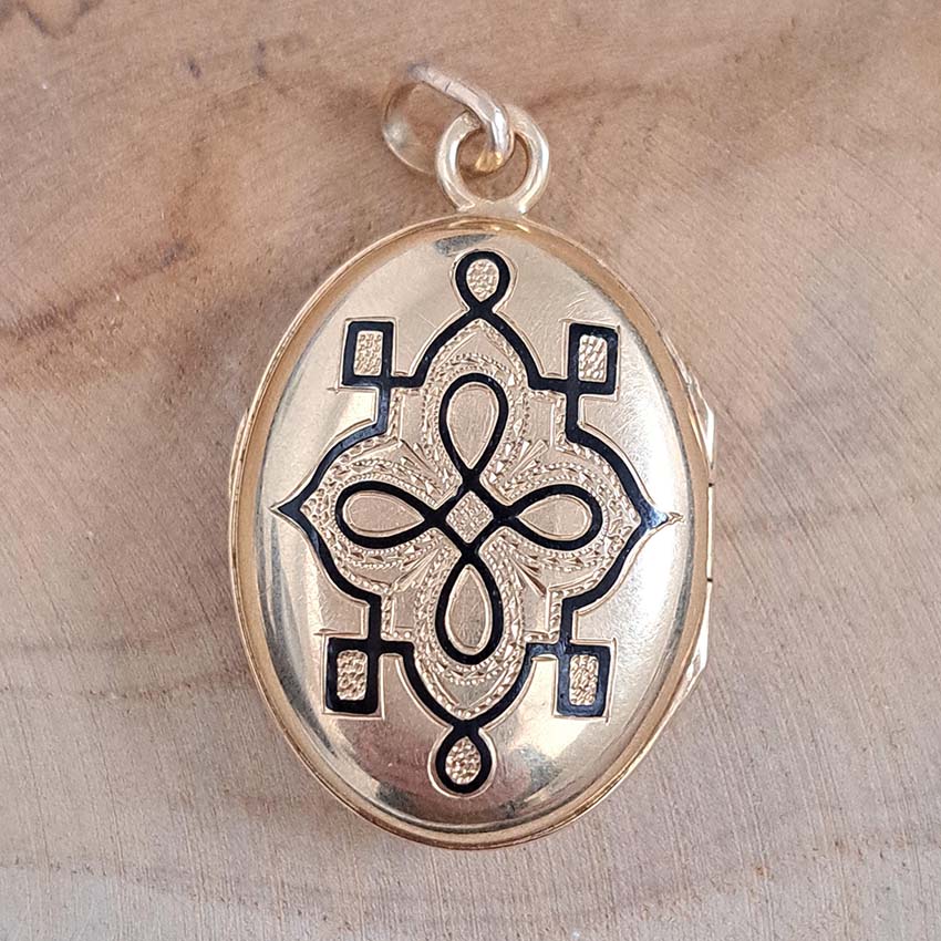 Antique Enamel and Gold Portrait Locket Pendant