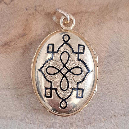 Antique Enamel and Gold Portrait Locket Pendant