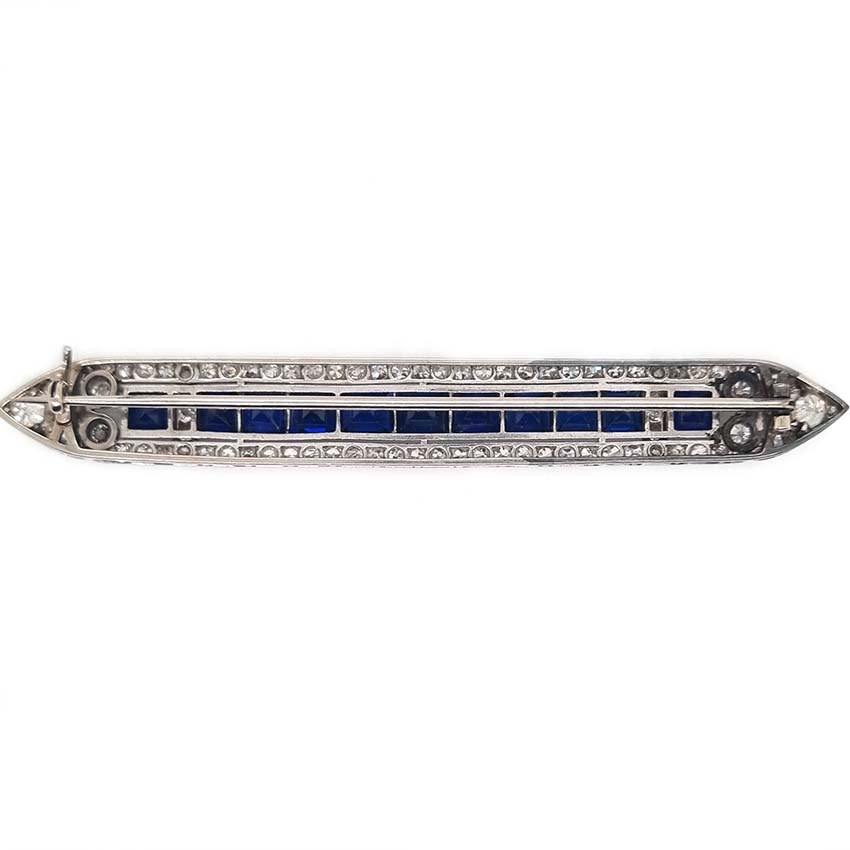 Art Deco 5.5ct Sapphire and Diamond Bar Brooch in Platinum