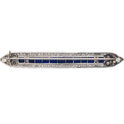 Art Deco 5.5ct Sapphire and Diamond Bar Brooch in Platinum