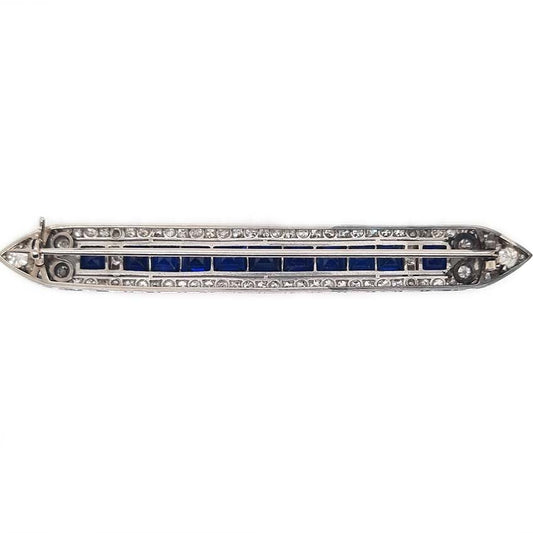 Art Deco 5.5ct Sapphire and Diamond Bar Brooch in Platinum