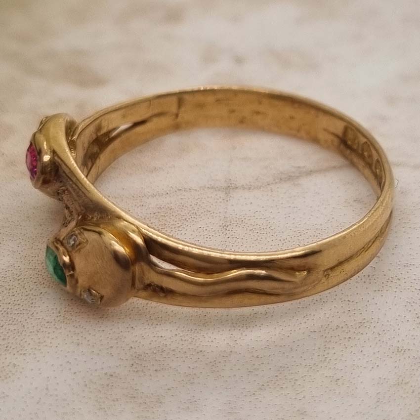 Vintage Gem Set Gold Double Snake Ring