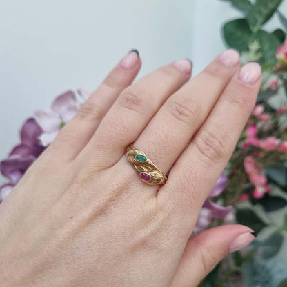 Vintage Gem Set Gold Double Snake Ring